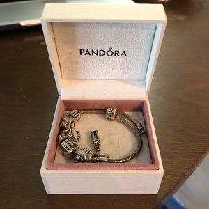 Pandora Charm Bracelet with 4 Unique Charms (Big Ben charm no longer available)
